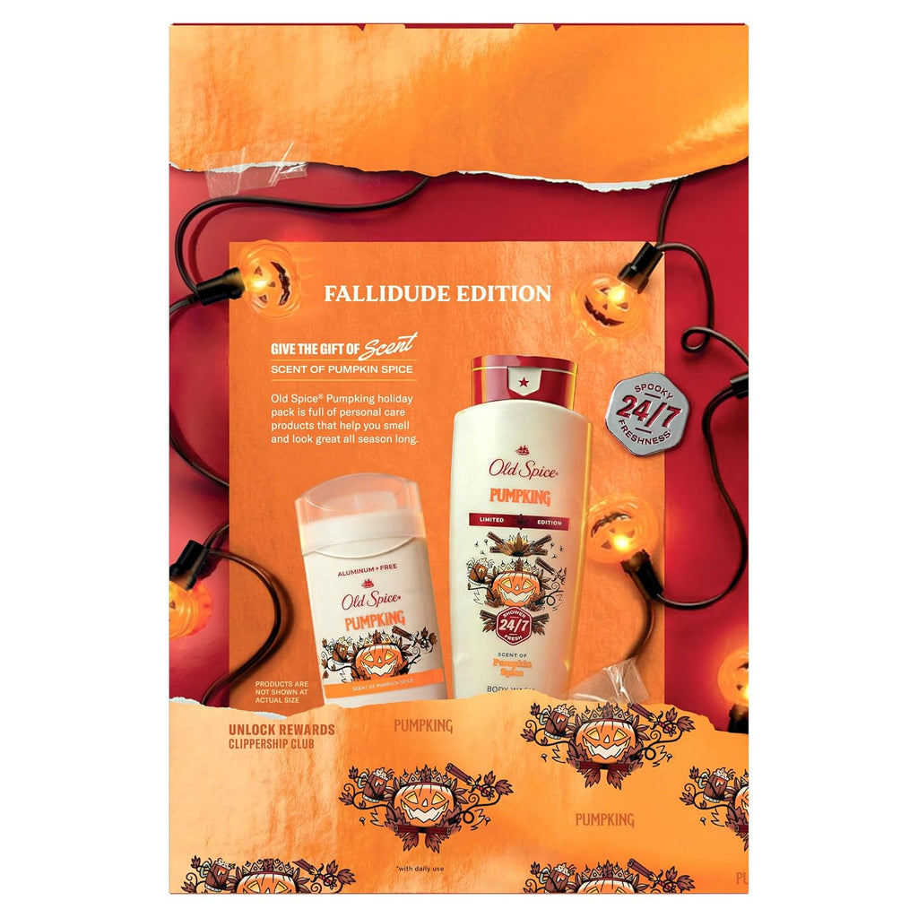 Old Spice Holiday Gift Pack for Men, Body Wash (16oz) & Aluminum Free Deodorant (3oz) Gift Box for Him, 24/7 Spooky Freshness, Fallidudes Limited Edition, PumpKing