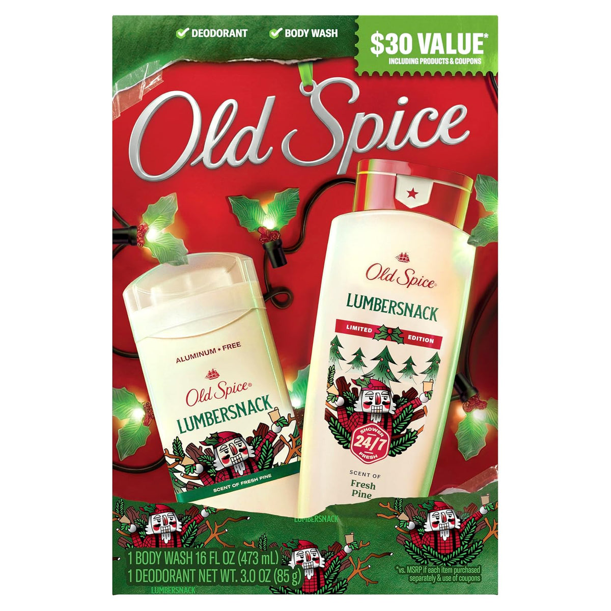 Old Spice Holiday Gift Pack for Men, Lumbersnack Personal Care  Body Wash (16oz) & Aluminum Free Deodorant (3oz)